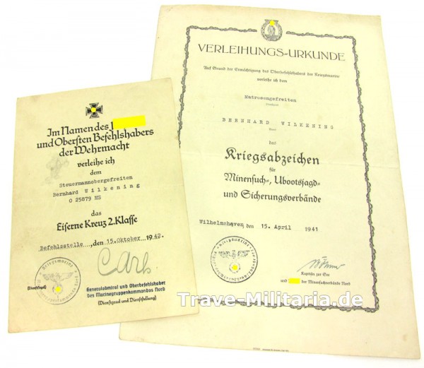 2er Urkundengruppe Minensucher und EK 2