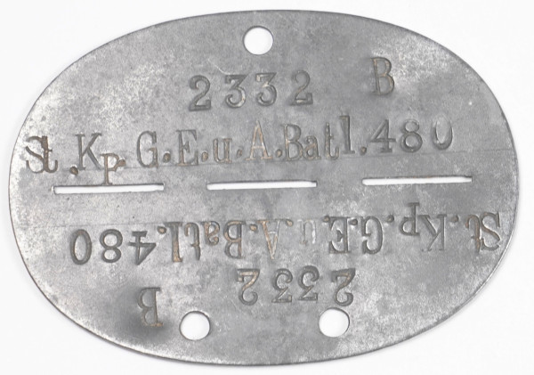 Erkennungsmarke St. Kp. G. E. u. A. Batl. 480 2332 B