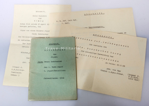 Militärpass- und Urkundenabschriften Merzbacher K.B.2 Jäger-Bataillon