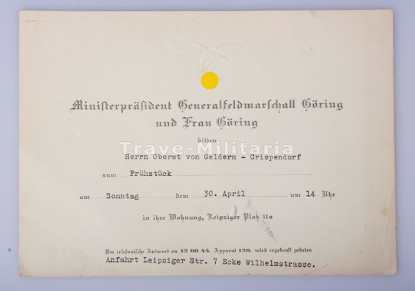 Einladungskarte von GFM Göring und Frau
