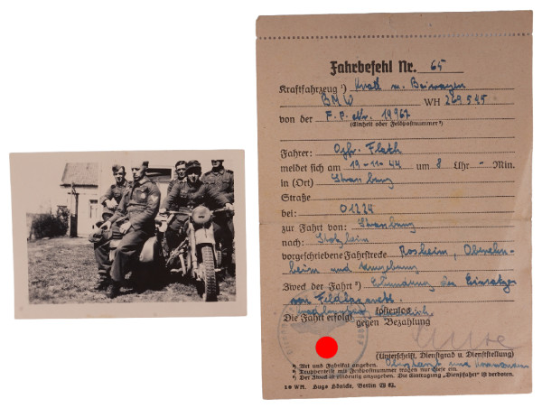 Fahrbefehl und Foto Krad m. Beiwagen Kr. Trsp. Abt. 693