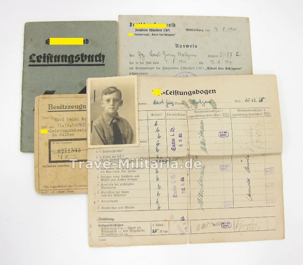 HJ Nachlass Leistungsbuch, Besitzzeugnis HJ-Leistungsabz. DJ-Ausweis und Leistungsbogen