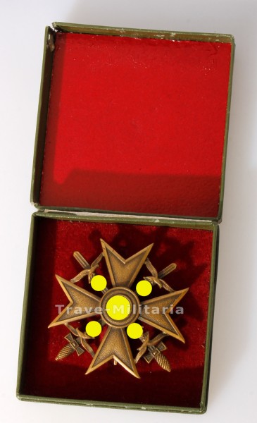 Spanienkreuz in Bronze mit Schwertern im grünen LDO-Etui