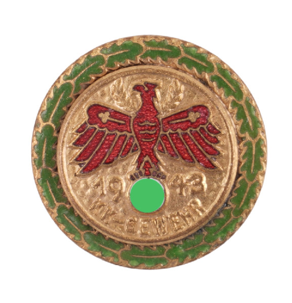 Tiroler Standschützen Gaumeisterzeichen in Gold mit Eichenlaub 1943 für KK-Gewehr