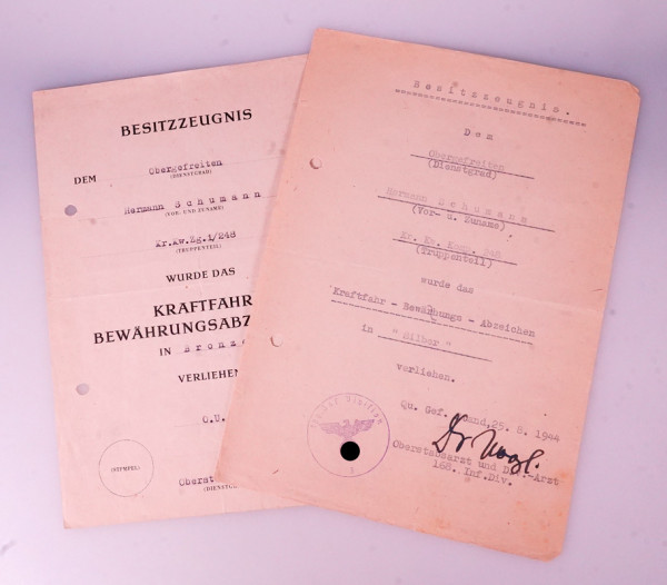 Urkundenpaar Schumann Kr. Kw. Zg. 1/248 168. I.D.