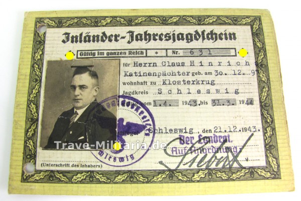 Inländer-Jahresjagdschein von 1943