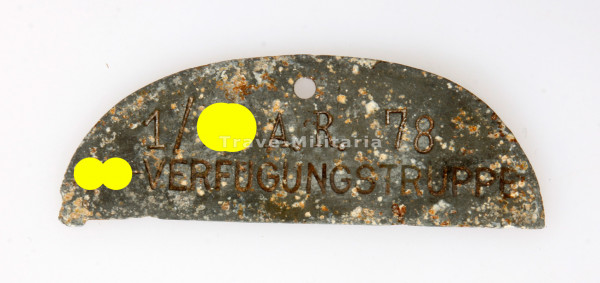 Halbe Erkennungsmarke 1/SS A.R. 78 SS-Verfügungstruppe