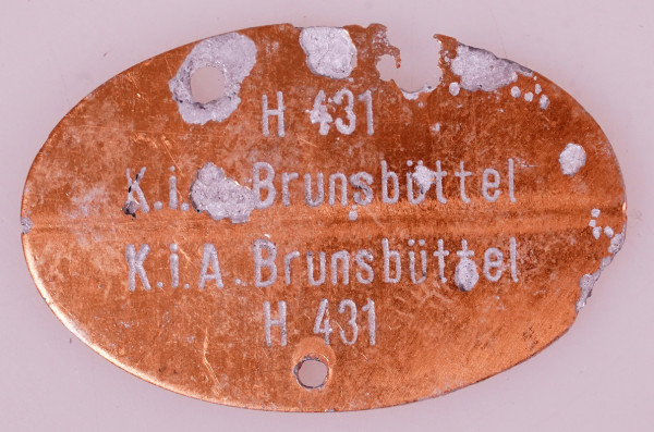 Erkennungsmarke Kombattant Rudolf Gerdes H431 K.i.A. Bremsbüttel