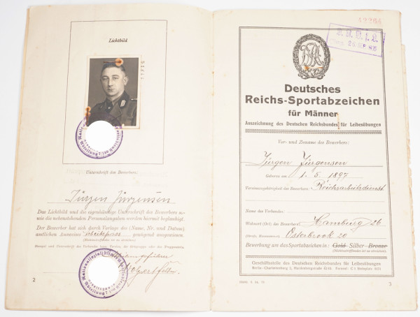 Urkundenheft Deutsches Reichssportabzeichen in Silber Jürgensen