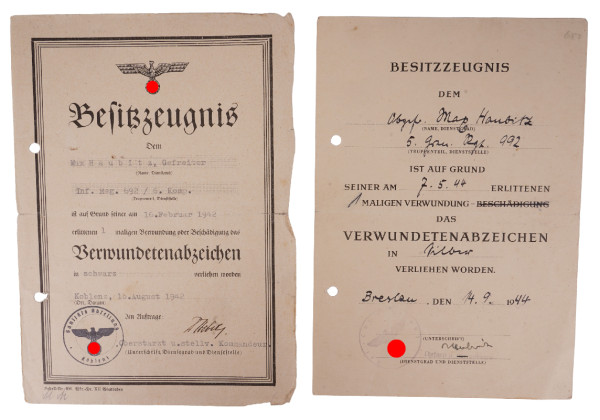 Urkundenpaar Haubitz Inf. Rgt. 692, Gren. Rgt. 992