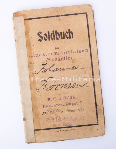 Soldbuch Landwehr Börnsen 1. Weltkrieg