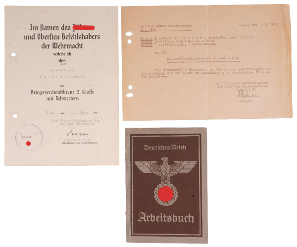 Papiere Ln.-Helferin Patzer Ln.-Stelle / Kampfschule Fallsch. A.O.K.