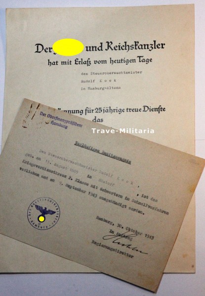 Nachlass Treuedienstabzeichen und Kriegsverdienstkreuz Hamburg