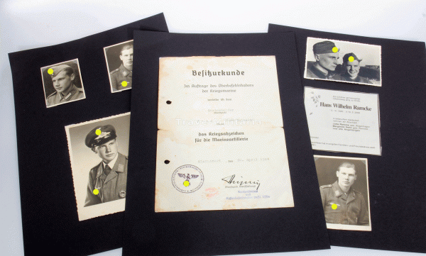 Urkunde Marinehelfer Ramcke Kriegsabzeichen für die Marineartillerie