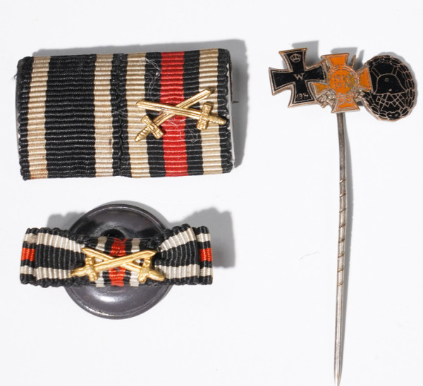1. Weltkrieg Bandspange, Knopflochdeko und 3er Nadel