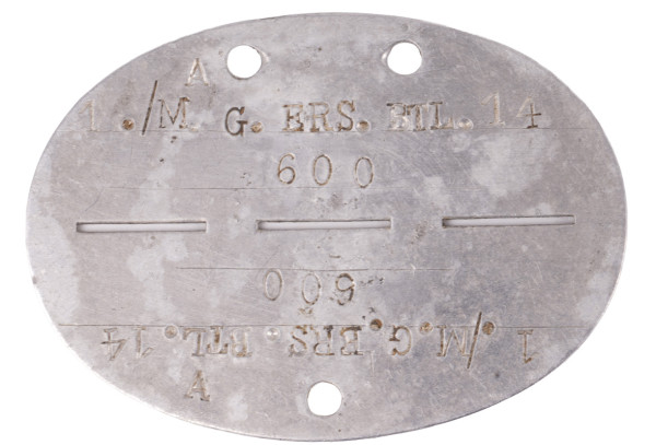 Erkennungsmarke 1./M.G.ERS.BTL.14 600 A