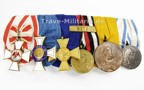 6er Ordenspange eines Offiziers mit dem Roten Adler Orden 3. Klasse in Gold mit Schleife