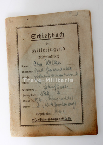 Schießbuch der Hitler-Jugend Scharfschützen Scharführer Wilke