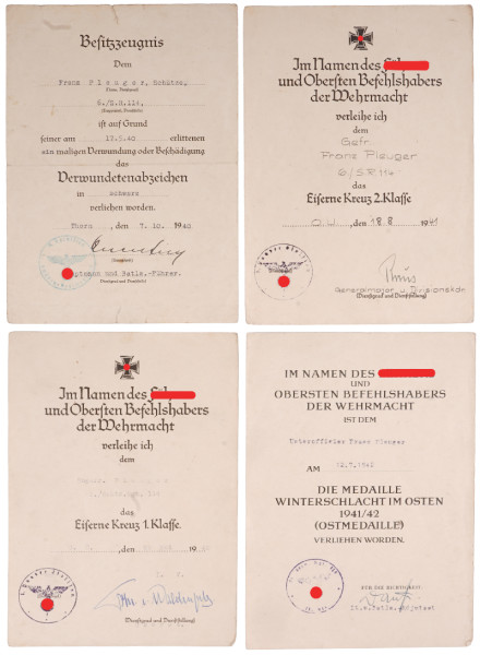 Urkundengruppe Pleuger Schützen-Regiment 114, 6. Pz.-Div.