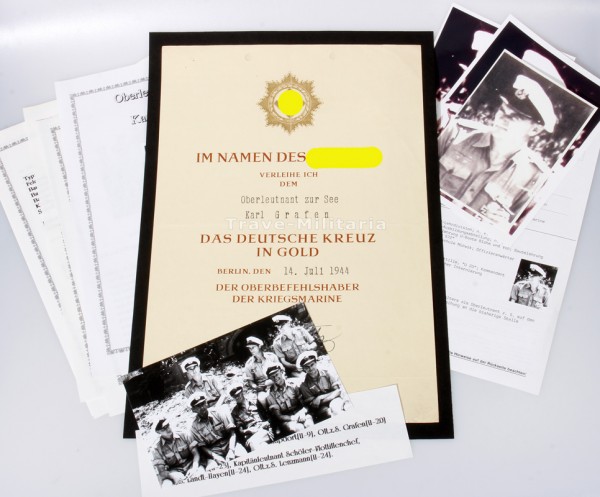 Urkunde Deutsches Kreuz in Gold Karl Grafen Kommandant U-20