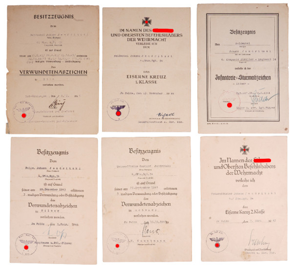 Urkundengruppe Jendritzki Füs. Rgt. 34, 35. Inf.-Division