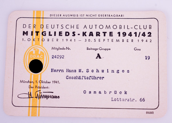 Der Deutsche Automobil- Club Mitgliedsabzeichen 1941/42