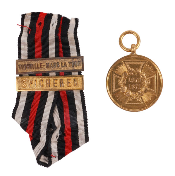 Kriegsdenkmünze 1870/71 für Kämpfet mit 2 Gefechtsspangen