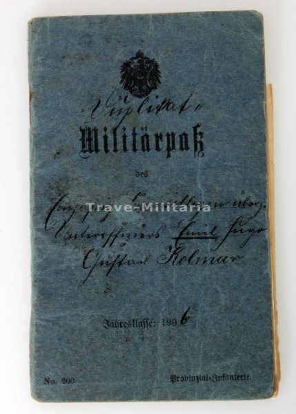 Militärpass Kolmar Danziger Infanterie-Regiment Nr. 128