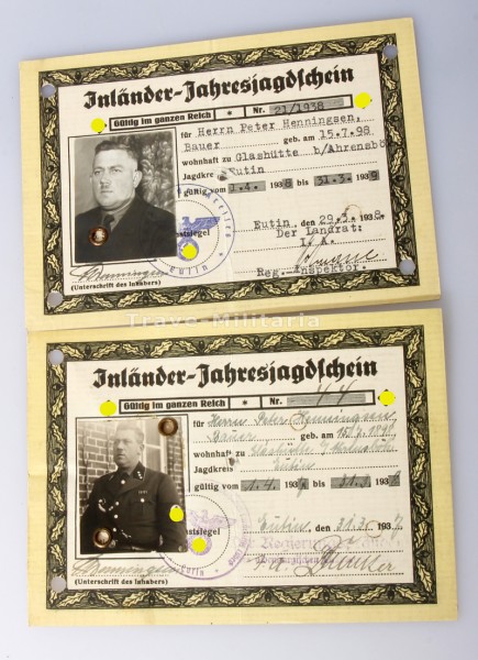 2 Inländer- Jahresjagdscheine Peter Henningsen