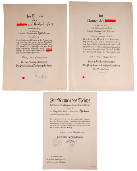 3 Ernennungsurkunden Pfisterer Reichspost