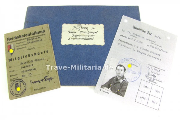 Flugbuch Fallschirmjäger und Ausweis Reichskolonialbund