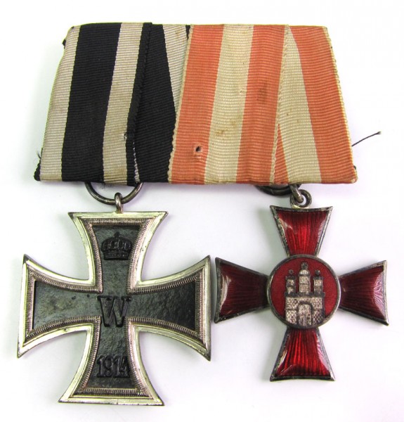 große Ordenspange Eisernes Kreuz 2. Klasse und Hamburger Hanseatenkreuz