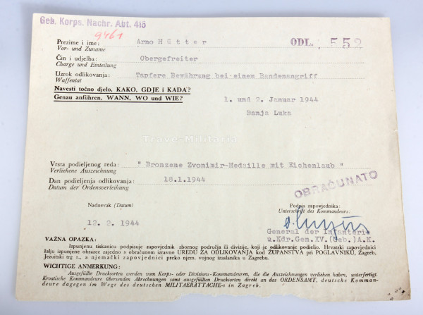 Kroatien Bronzene Zvonimir- Medaille mit Eichenlaub Mütter