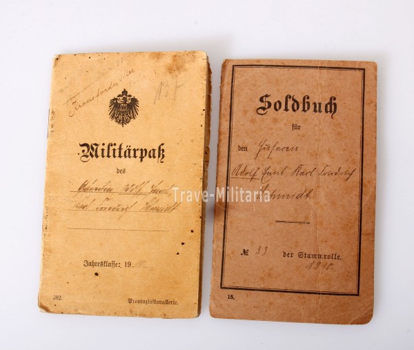 Nachlass Schmidt Soldbuch+Militärpaß Mecklenburg 1. Weltkrieg