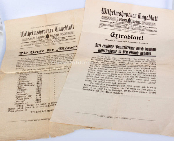 2x Extrablatt Wilhemshavener Tageblatt 1914 u. 1916