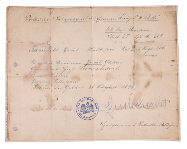 Vorläufiges Besitzzeugnis Eisernes Kreuz 2. Klasse Rampolt R.I.206