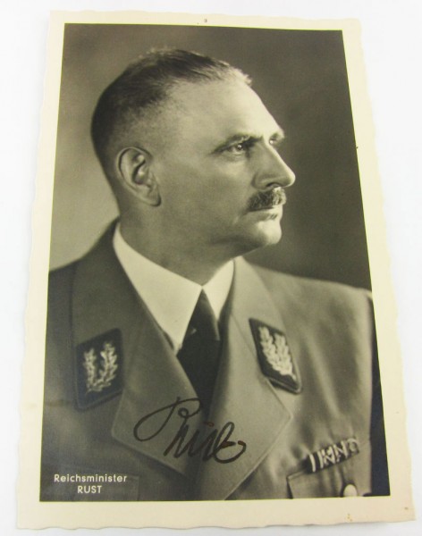 Postkarte Reichsminister Rust mit Originalunterschrift