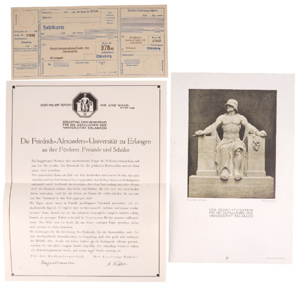Werbeschreiben für Errichtung eines Denkmals für Gefallene der Universität Erlangen
