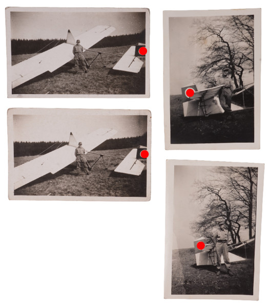 4 Fotos NSFK-Angehöriger vor Segelflugzeug