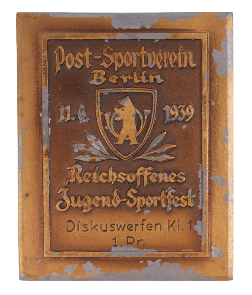 Reichoffenes Jugend-Sportfest Siegerplakette Diskuswerfen Kl. 1 1. Preis 1939