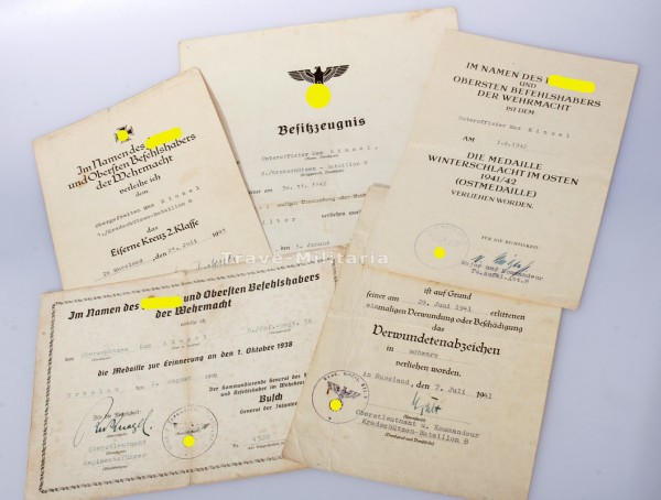 Urkundengruppe Max Kinzel Kradschützen-Bataillon 8 - 8. Panzer-Division