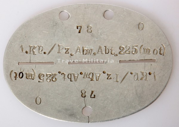 Erkennungsmarke 1. Kp. / Pz. Abwehr-Abteilung 225 (mot) 78