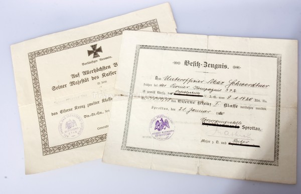 Urkundenpaar Schwerdtner Pionier Kompanie 372 1. Weltkrieg