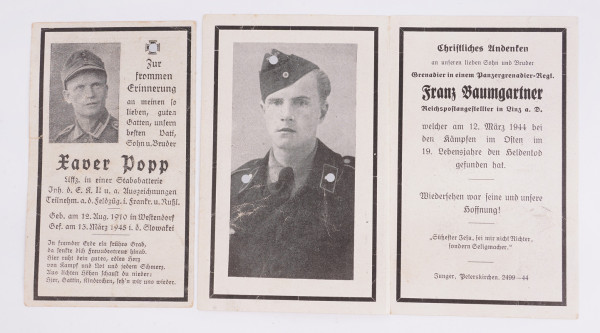 2 Sterbebilder Baumgartner und Popp
