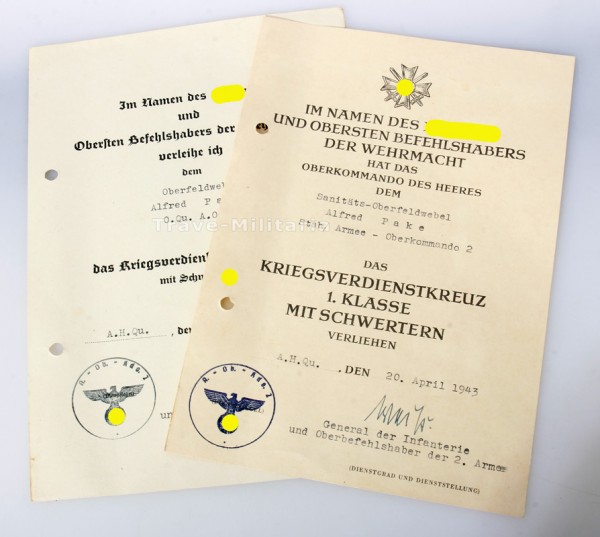 Urkundenpaar Pake Stab/Armee-Oberkommando 2