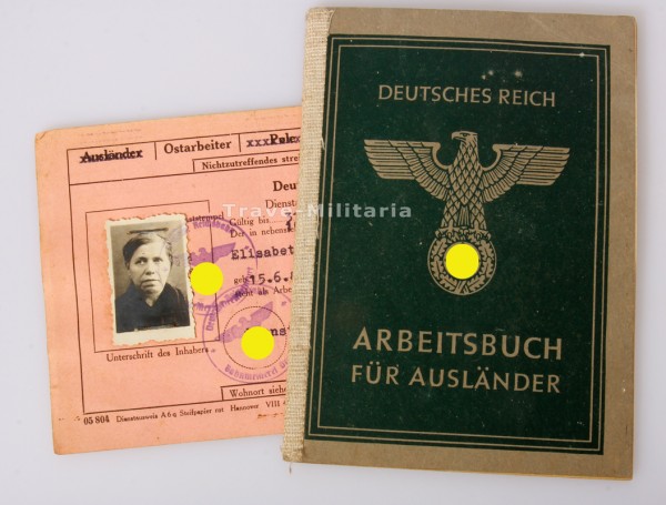 Arbeitsbuch für Ausländer und Dienstausweis für Betriebarbeiterin Deutsche Reichsbahn