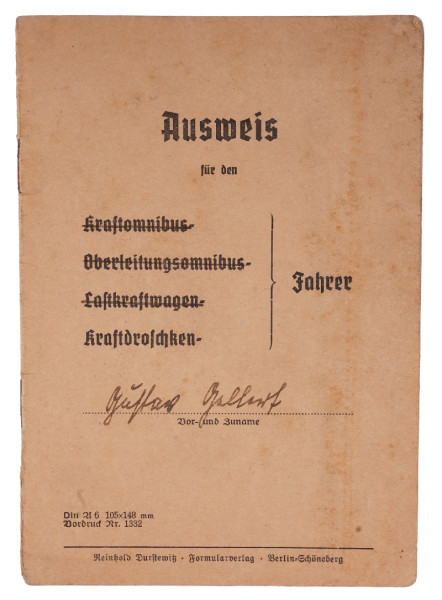 Ausweis für Kraftdroschken-Fahrer Gellert