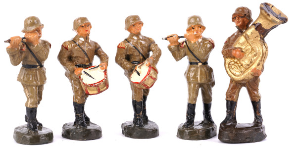 5x Elastolinfiguren Militärmusiker der Wehrmacht