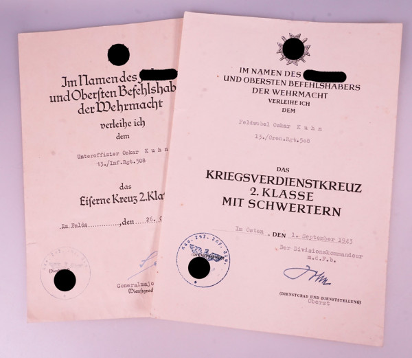 Urkundenpaar Kuhn Inf. Regt. 508 292. Inf.-Division