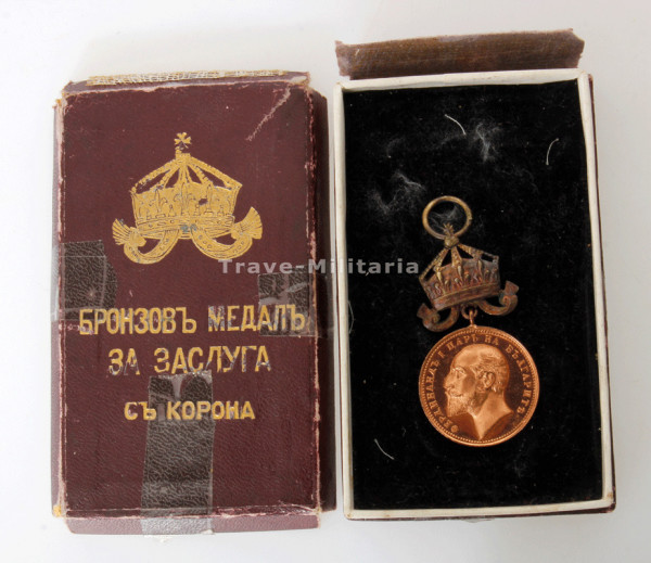Königreich Bulgarien Bronzene Verdienstmedaille mit Krone Zar Ferdinand I. im Etui